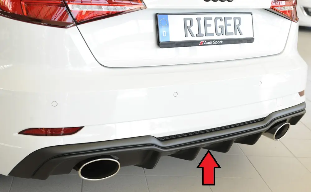 Rieger vložka zadního nárazníku pro Audi A3 8V 3-dvéř. (hatchback 8V1), 5-dvéř. (sportback 8VA) po faceliftu, plast ABS bez povrchové úpravy, pro sportovní koncovky na obou stranách 152x95 mm Hit Sezóny