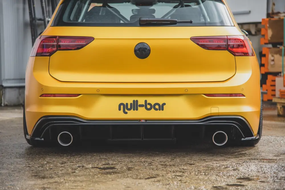 Bezpečná Platba Maxton Design vložka zadního nárazníku "GTI look" s výfukem pro Volkswagen Golf Mk8, černý lesklý plast ABS