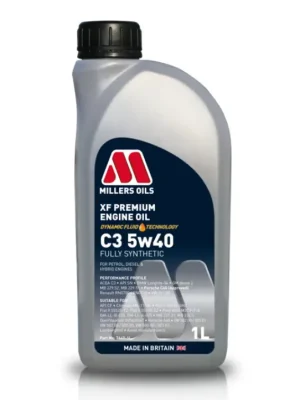 Plně syntetický motorový olej Millers Oils XF Premium C3 5W-40 vhodný pro nejmodernější benzínové a naftové motory, objem 1l Expresní Doručení