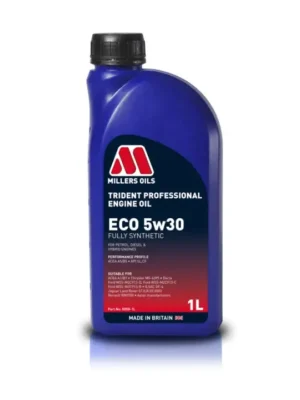 Autentický Plně syntetický motorový olej Millers Oils Trident Professional ECO 5w30 vhodný pro moderní benzínové, naftové a hybridní motory, objem 1l